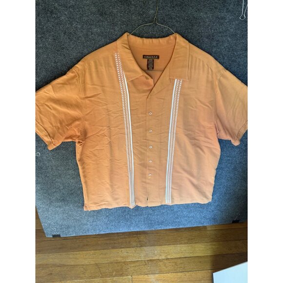 Cubavera Mens 2X/2XT Guayabera Shirt in ORANGEwith Embroidered Panels Short Slee - Picture 2 of 8
